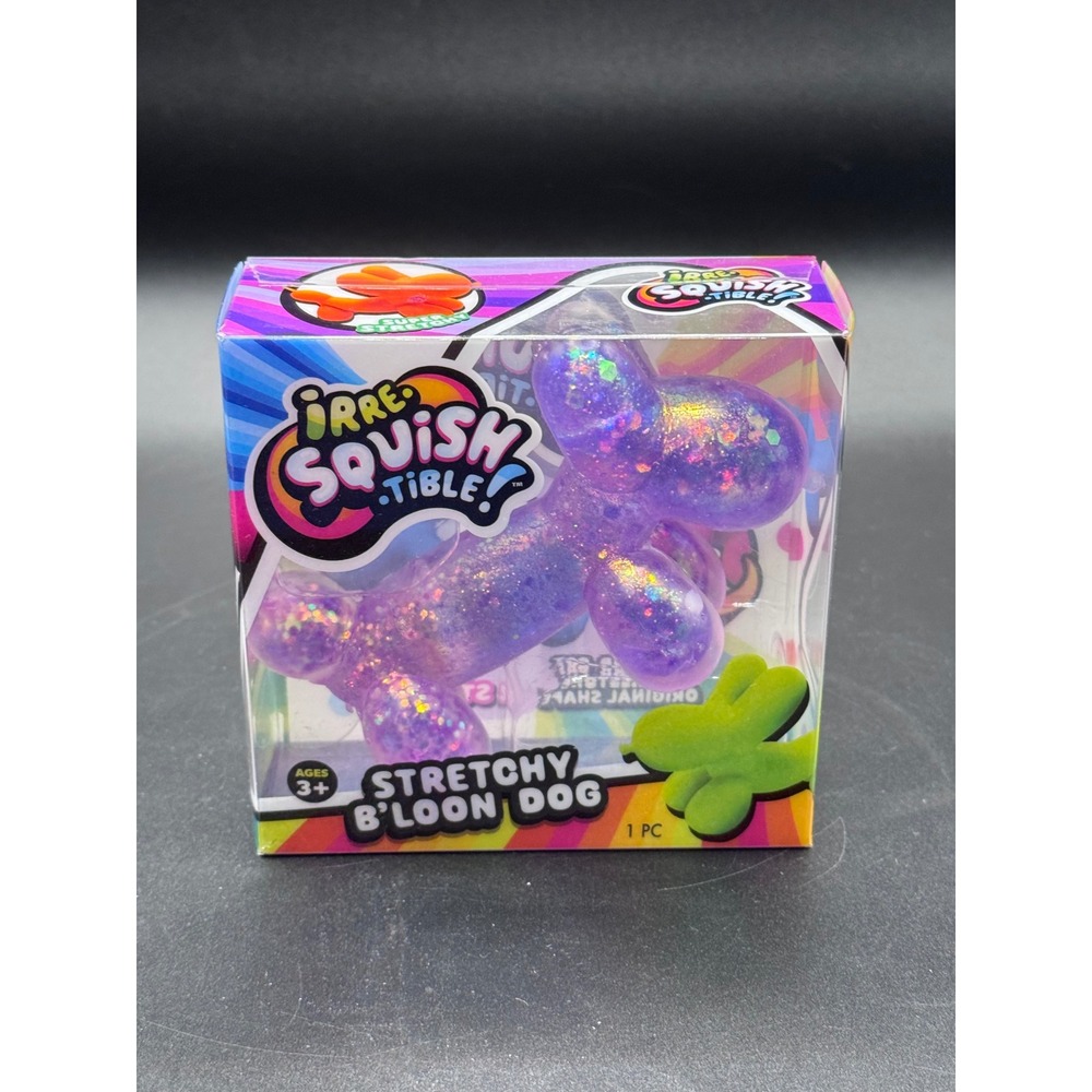 Ja-Ru Irre-Squish-Tible Stretchy Balloon Dog Purple Glitter Fidget Toy 4531 NEW